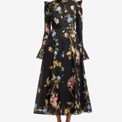 LEO LIN Katrina Butterfly Sleeve Midi Dress - Lemon Vine Print in Ebony — AU 6 (US 2) - Image 2