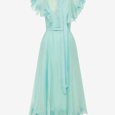 LEO LIN Elsie Appliqué Flutter Sleeve Maxi Dress - Pale Turquoise — AU 6 (US 2) - Image 1