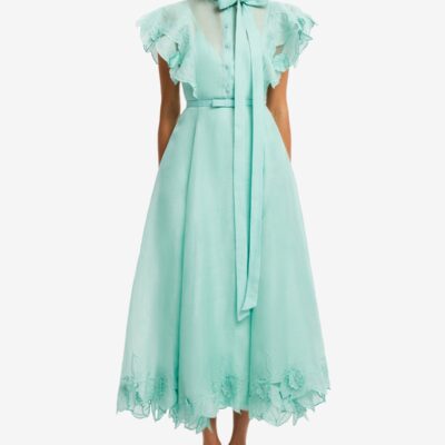 LEO LIN Elsie Appliqué Flutter Sleeve Maxi Dress - Pale Turquoise — AU 6 (US 2) - Image 2