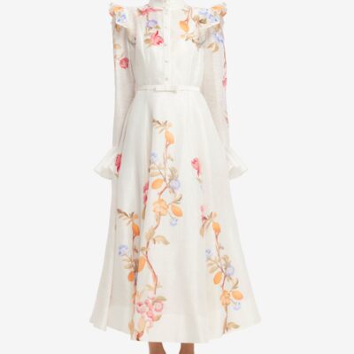 LEO LIN Selina Butterfly Sleeve Midi Dress - Lemon Vine Print in Snow — AU 6 (US 2) - Image 2