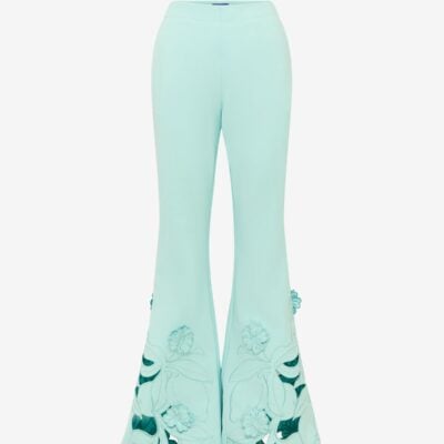 LEO LIN Vera Appliqué Flared Pants - Pale Turquoise — AU 6 (US 2) - Image 1
