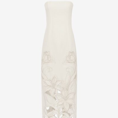 LEO LIN Rayna Appliqué Bustier Maxi Dress - Lily in Snow — AU 6 (US 2) - Image 1