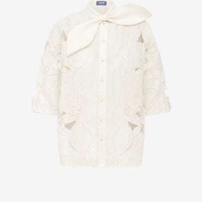 LEO LIN Brooklyn Appliqué Bow Puff Sleeve Top - Snow — AU 6 (US 2) - Image 1