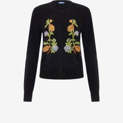 LEO LIN Claire Embellished Knit Cardigan - Lemon Vine Print in Ebony — AU 6 (US 2) - Image 1
