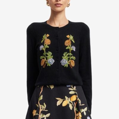 LEO LIN Claire Embellished Knit Cardigan - Lemon Vine Print in Ebony — AU 6 (US 2) - Image 2