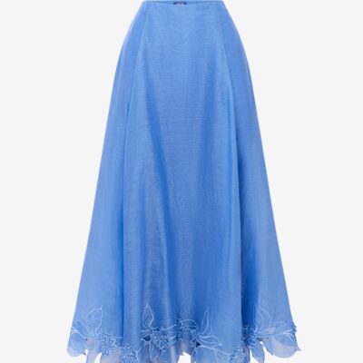 LEO LIN Leila Appliqué Midi Skirt - Azure — AU 6 (US 2) - Image 1