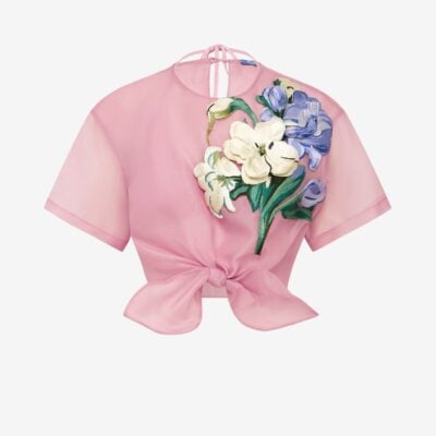 LEO LIN Riley Embroidered Sleeve Top - Bouquet Print in Pastel Pink — AU 6 (US 2) - Image 1
