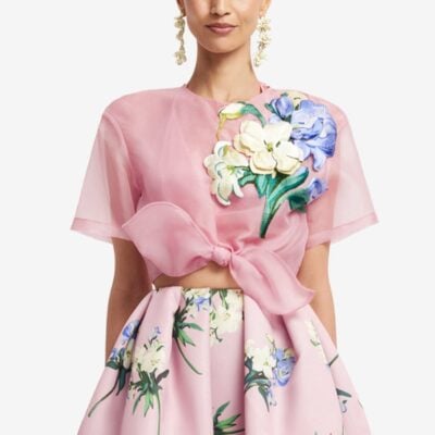 LEO LIN Riley Embroidered Sleeve Top - Bouquet Print in Pastel Pink — AU 6 (US 2) - Image 2