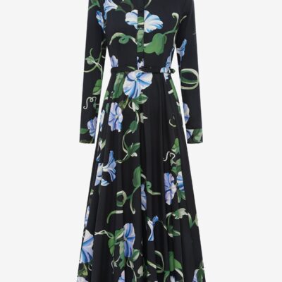LEO LIN Zara Shirt Midi Dress - Vine Print in Ebony - Image 1