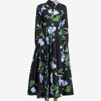 LEO LIN Zara Shirt Midi Dress - Vine Print in Ebony - Image 2