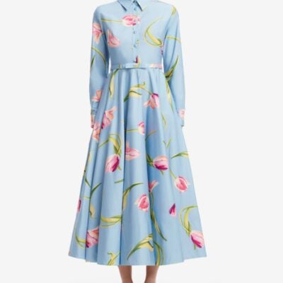 LEO LIN Zara Shirt Midi Dress - Tulip Print in Blue - Image 2