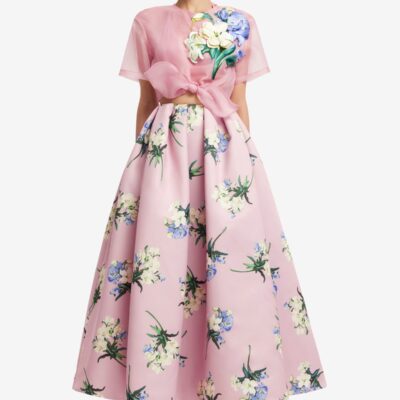 LEO LIN Victoria Puff Maxi Skirt - Bouquet Print in Pastel Pink - Image 2