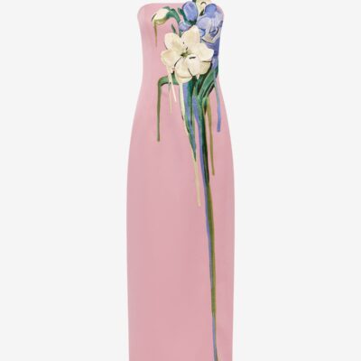 LEO LIN Rayna Embroidered Bustier Maxi Dress - Bouquet Print in Pastel Pink - Image 1