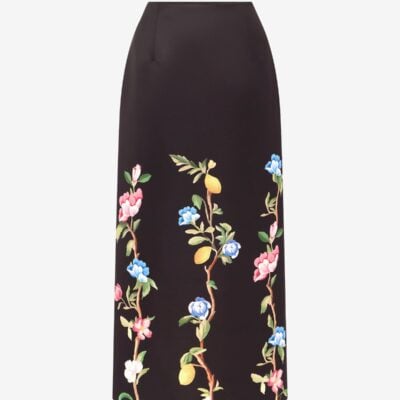 LEO LIN Quinn Midi Skirt - Lemon Vine Print in Ebony - Image 1