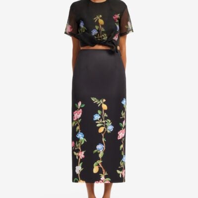 LEO LIN Quinn Midi Skirt - Lemon Vine Print in Ebony - Image 2