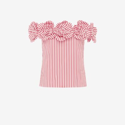LEO LIN McKayla Off-Shoulder Top - Stripes in Scarlet - Image 1