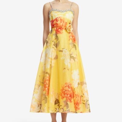 LEO LIN Mariela Embellished Midi Dress - Peony Print in Yellow - Image 2