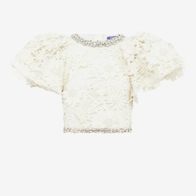 LEO LIN Lucia Embellished Lace Top - Snow - Image 1