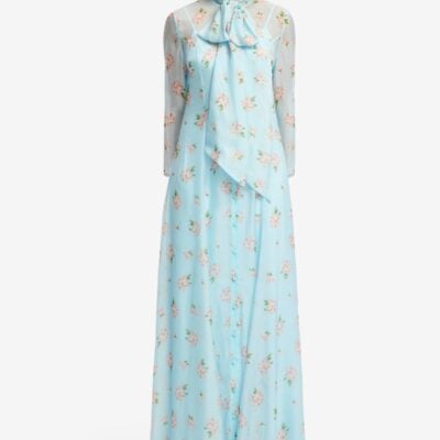 LEO LIN Lilith Tie Neck Maxi Dress - Ditsy Floral Print in Blue - Image 2