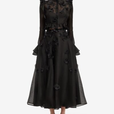 LEO LIN Leila Petal Midi Skirt - Ebony - Image 2
