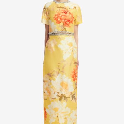 LEO LIN Kyra Embellished Maxi Skirt - Peony Print in Yellow - Image 2