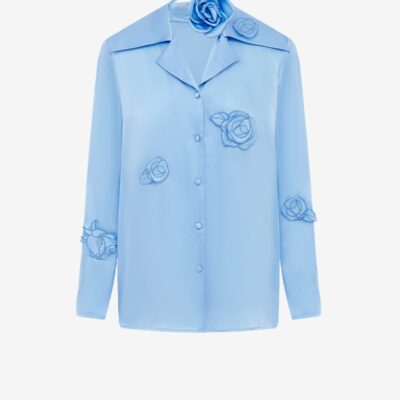 LEO LIN Kristina Appliqué Silk Blouse - Pastel Blue - Image 1