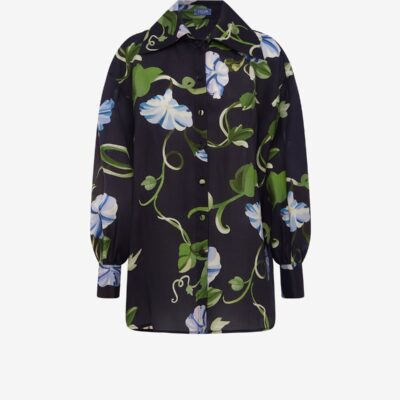 LEO LIN Kathleen Silk Blouse - Vine Print in Ebony - Image 1