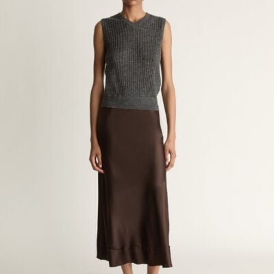 Lee Mathews Stella Silk Satin Skirt — Chocolate - Image 1