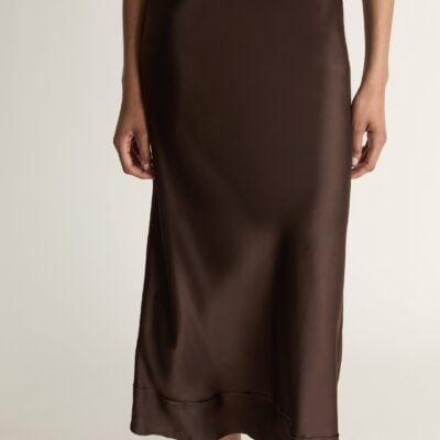 Lee Mathews Stella Silk Satin Skirt — Chocolate - Image 2