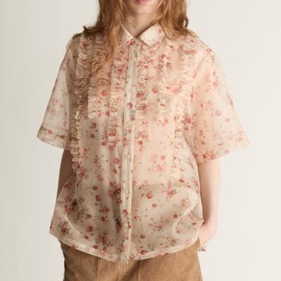 Lee Mathews Emily Organza SS Shirt — Powder - Image 2