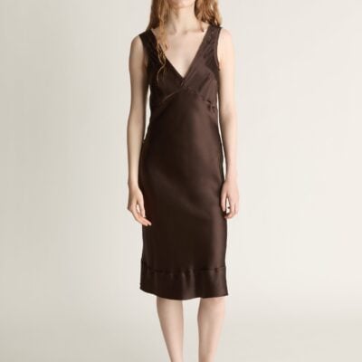 Lee Mathews Stella Silk Satin Dress — Chocolate - Image 1