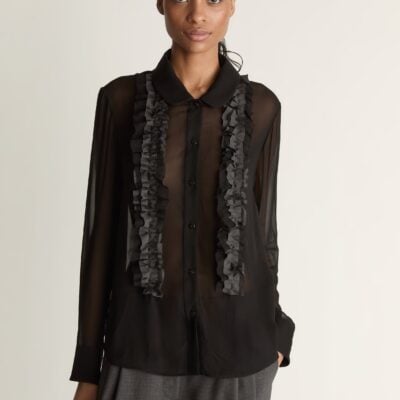 Lee Mathews Millie Ruffle Shirt — Black - Image 2