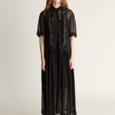 Lee Mathews Millie Ruffle Shirt Dress — Black - Image 1