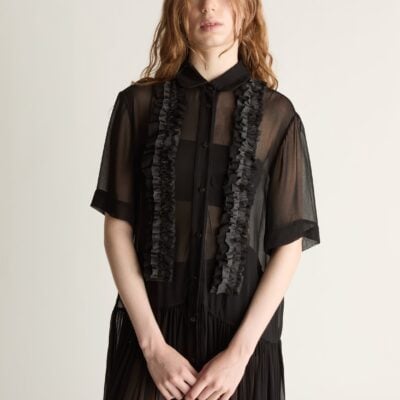 Lee Mathews Millie Ruffle Shirt Dress — Black - Image 2