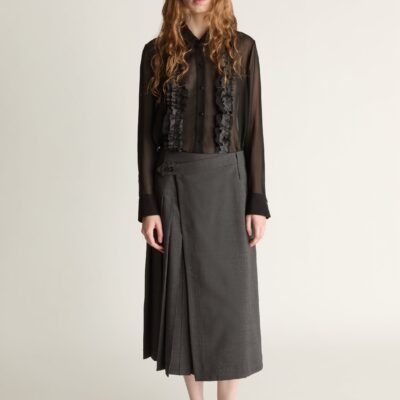 Lee Mathews Myles Wool Pleat Skirt — Charcoal - Image 1