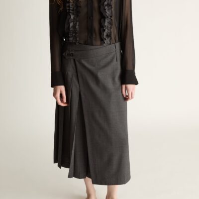 Lee Mathews Myles Wool Pleat Skirt — Charcoal - Image 2