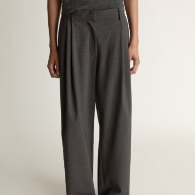 Lee Mathews Myles Wool Satin Stripe Pant — Charcoal - Image 2