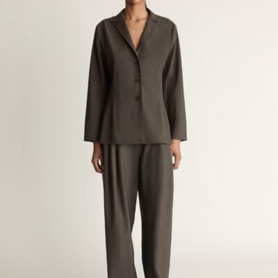 Lee Mathews Myles Wool Tailored Shirt — Chocolate - Image 1