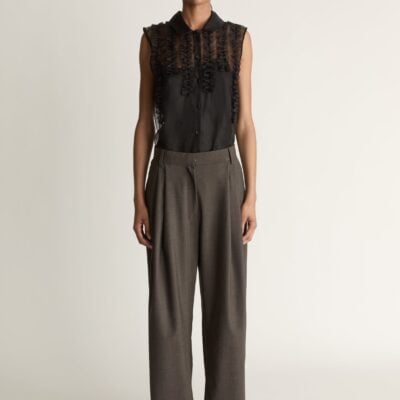 Lee Mathews Myles Wool Tailored Pant — Chocolate - Image 1