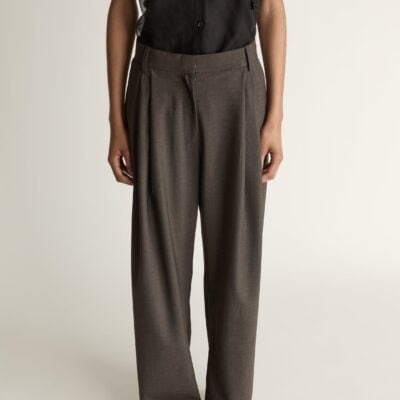 Lee Mathews Myles Wool Tailored Pant — Chocolate - Image 2