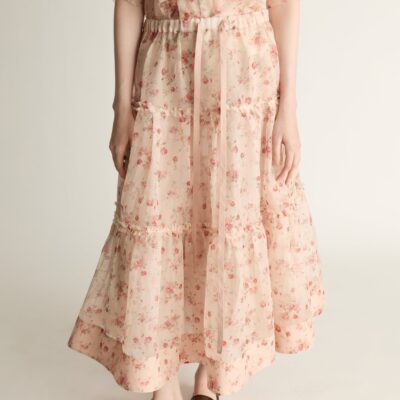 Lee Mathews Emily Organza Tiered Skirt — Powder - Image 2