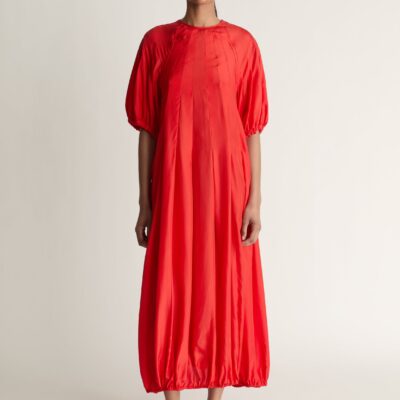 Lee Mathews Lily Silk Midi Dress — Red - Image 1