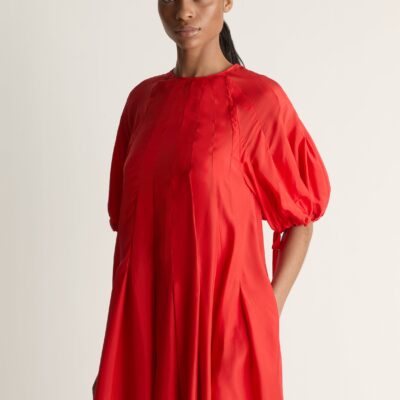 Lee Mathews Lily Silk Midi Dress — Red - Image 2