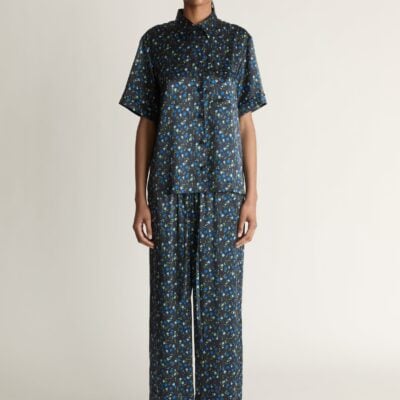 Lee Mathews Bella Silk SS Shirt — Navy - Image 1