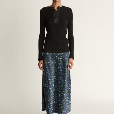 Lee Mathews Bella Silk Skirt — Navy - Image 1