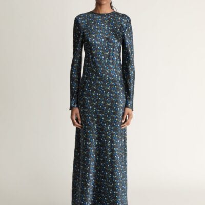 Lee Mathews Bella Silk LS Dress — Navy - Image 1