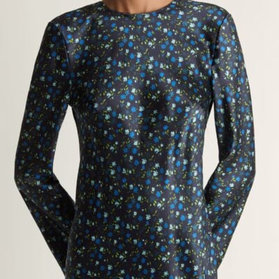 Lee Mathews Bella Silk LS Dress — Navy - Image 2