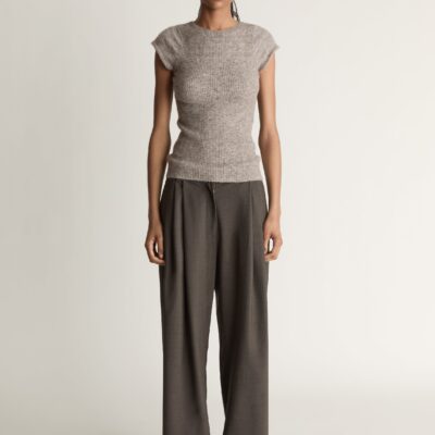 Lee Mathews Thea Knit SS Top — Grey - Image 1