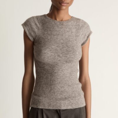 Lee Mathews Thea Knit SS Top — Grey - Image 2