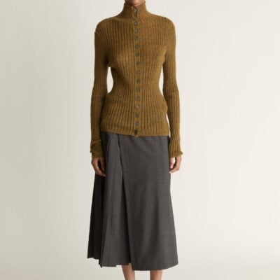 Lee Mathews Mila Turtleneck Cardigan — Tobacco - Image 1